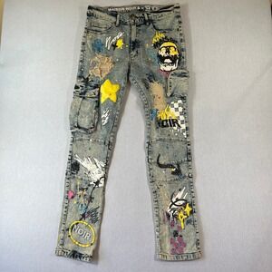 Maison Noir Jeans Men 34x32 Distressed Skull Noir Colorful Streetwear Grunge Zip